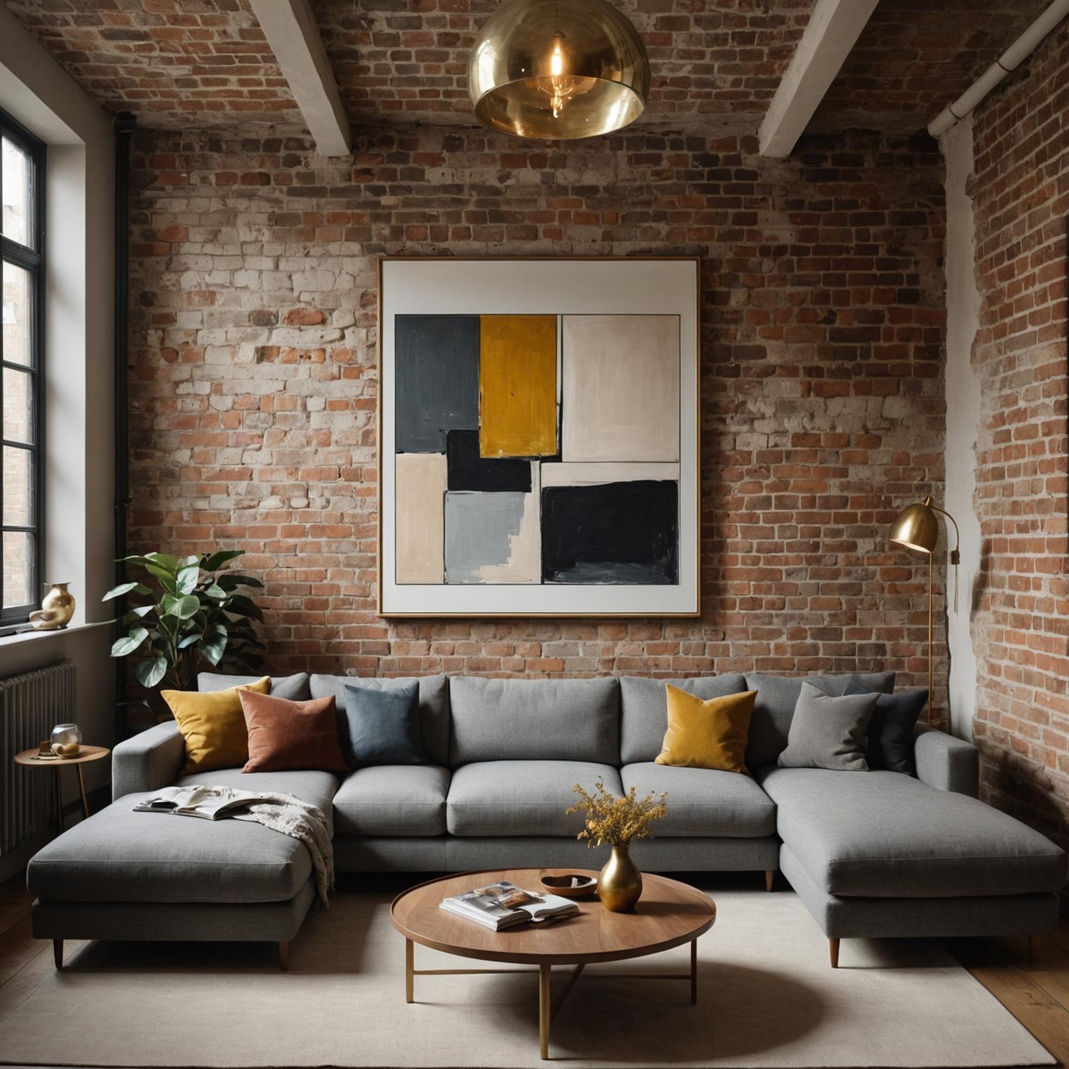 Modern London loft with custom-made stone grey sectional sofa